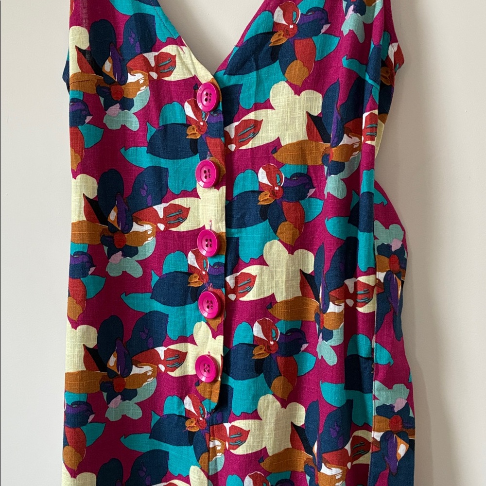 Pepaloves Women's Colorful Floral Linen Blend wide leg v neck Jumpsuit Size S - Picture 5 of 10